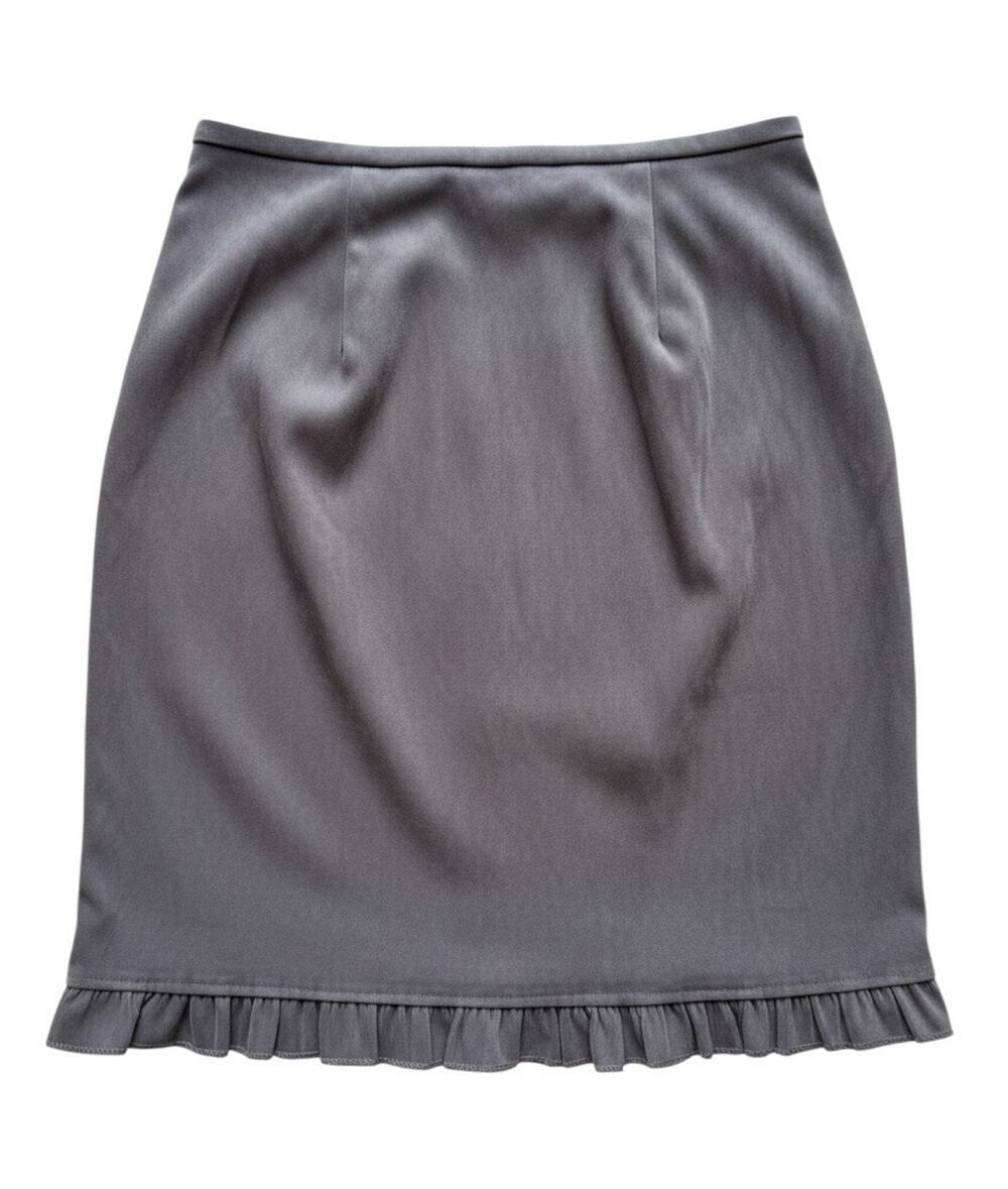Vintage David Paul New York Gray Satin Solid Pencil Skirt Ruffle Hem Zip, 30